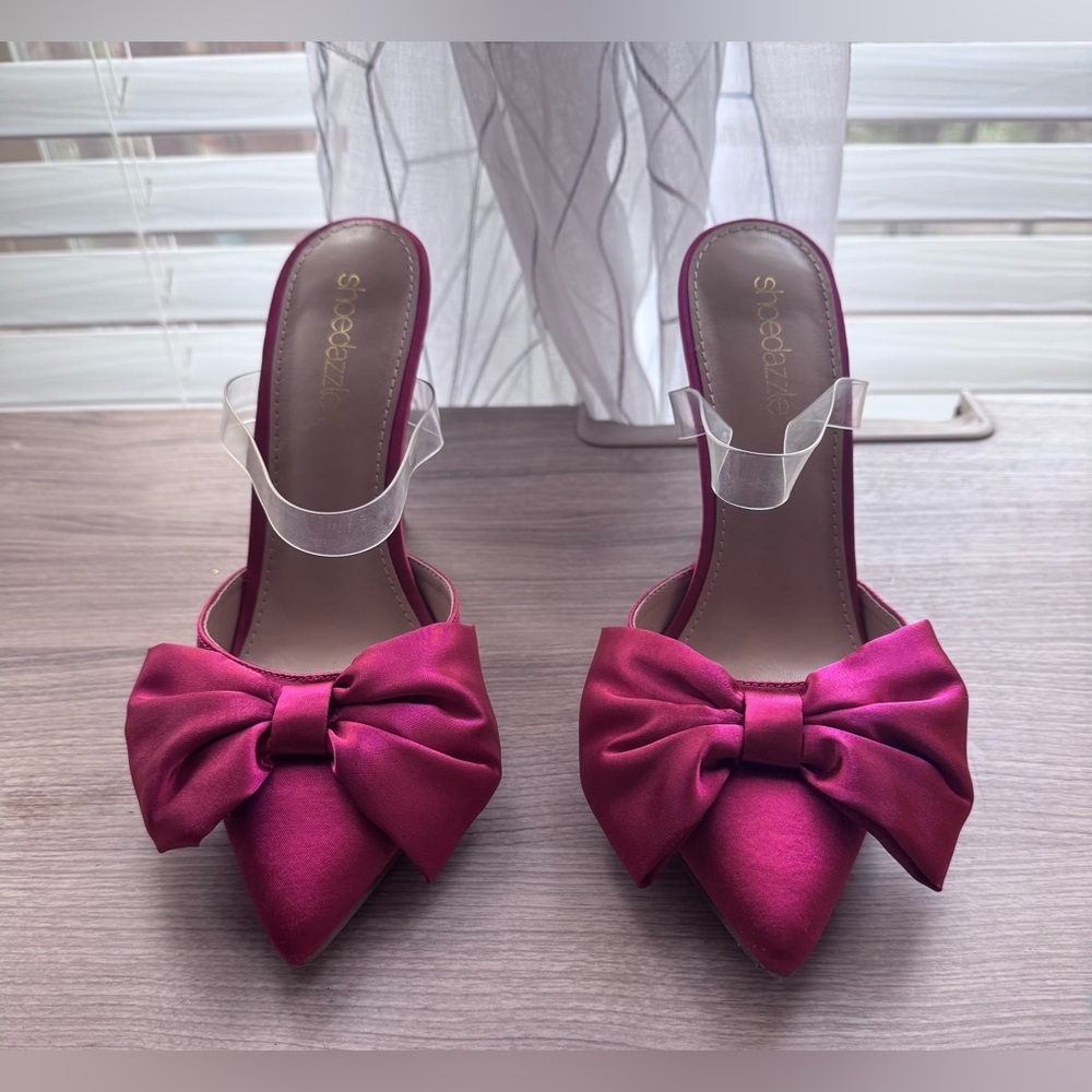 Shoe Dazzle Magenta Bow Heels Size 6 - Picture 2 of 14